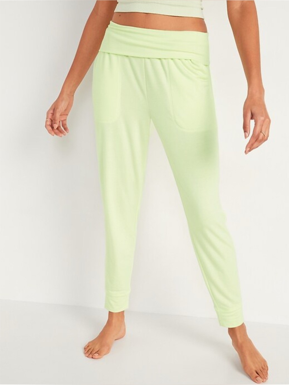 Old Navy Mid Rise Live In Jogger Pants Fold Over Waist Knit Lime Citron Small